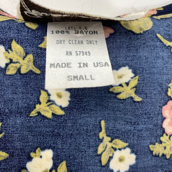 Jessica Scott VTG Floral Button Up Fitted Vest Tie Back Womens Small 90s Blue - Picture 11 of 12